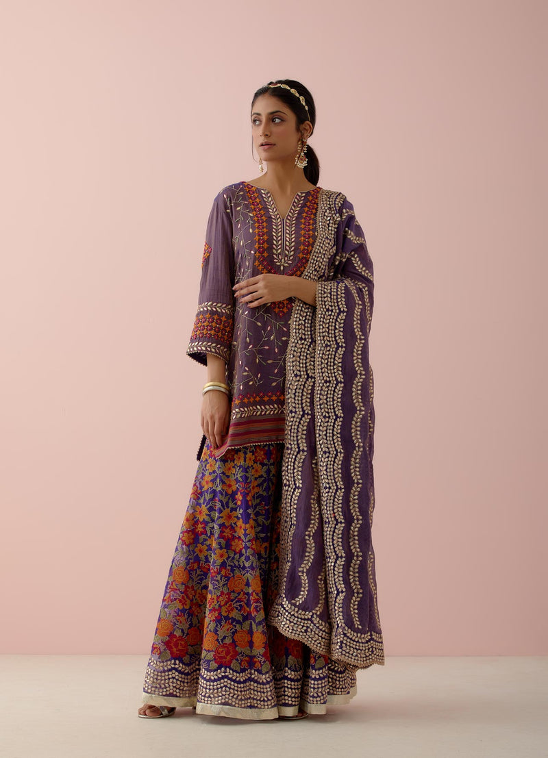 Purple Tissue Chanderi Embroidered Sharara Set