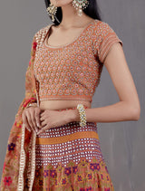 Orange Tissue Chanderi Hand Embellished Lehanga Set