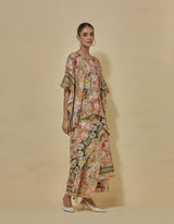 Printed Kaftan Top Paired Draped Printed Skirt