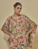 Printed Kaftan Top Paired Draped Printed Skirt