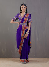 Purple Crinkle Georgette Saree With Blouse