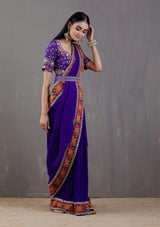 Purple Crinkle Georgette Saree With Blouse