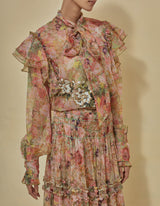 Organza Printed Shirt Paired With Chiffon Tiered Skirt