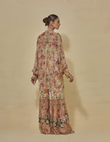 Chiffon Printed Shirt Paired With Flaired Printed Pants