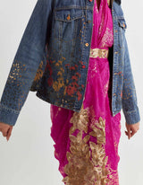Fuschia Rosa Saree Set with a Denim Jacket