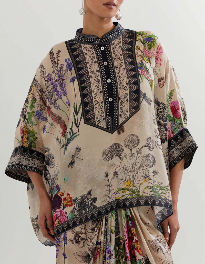Multi Coloured Botanical Printed Kaftaan Top With a Skirt