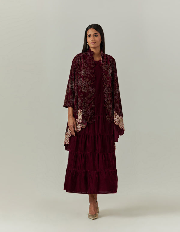Printed Velvet Jacket Cape Paired With a Velvet Dress