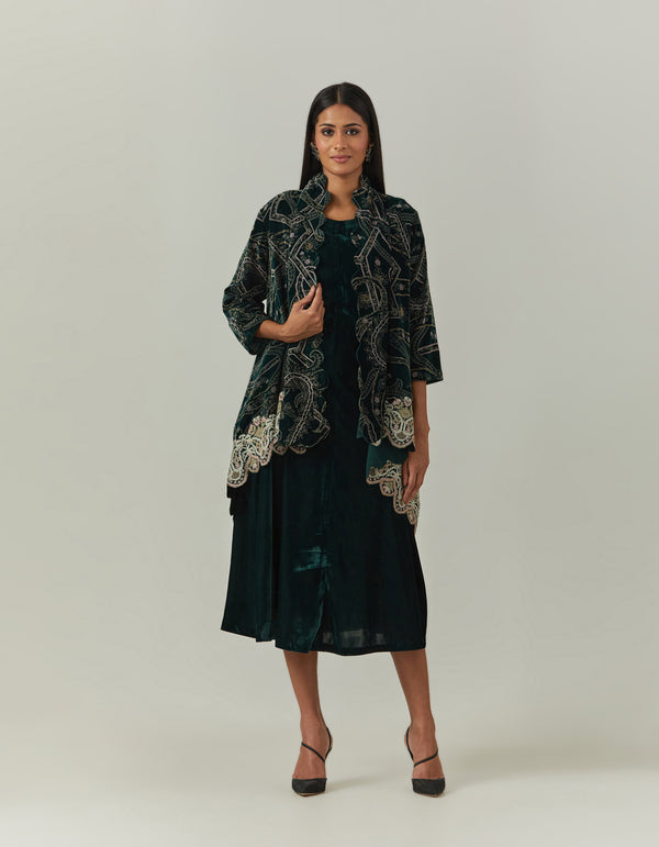 Printed And Cross Stitch Jacket Cape Paired With a Dress