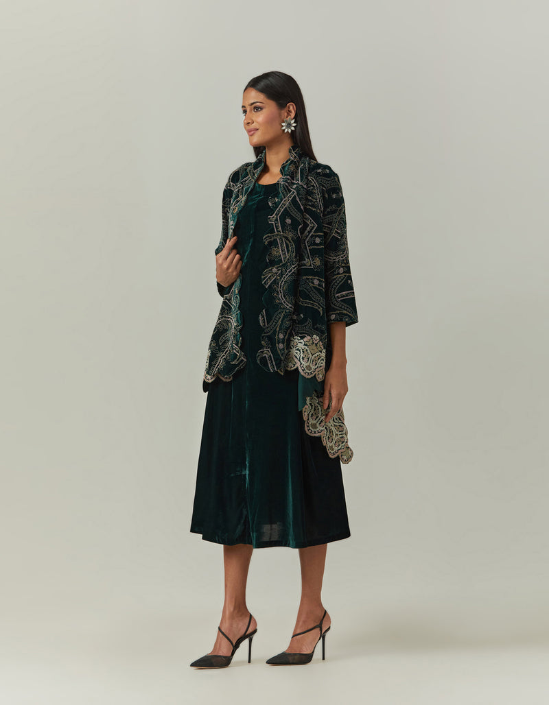 Printed And Cross Stitch Jacket Cape Paired With a Dress