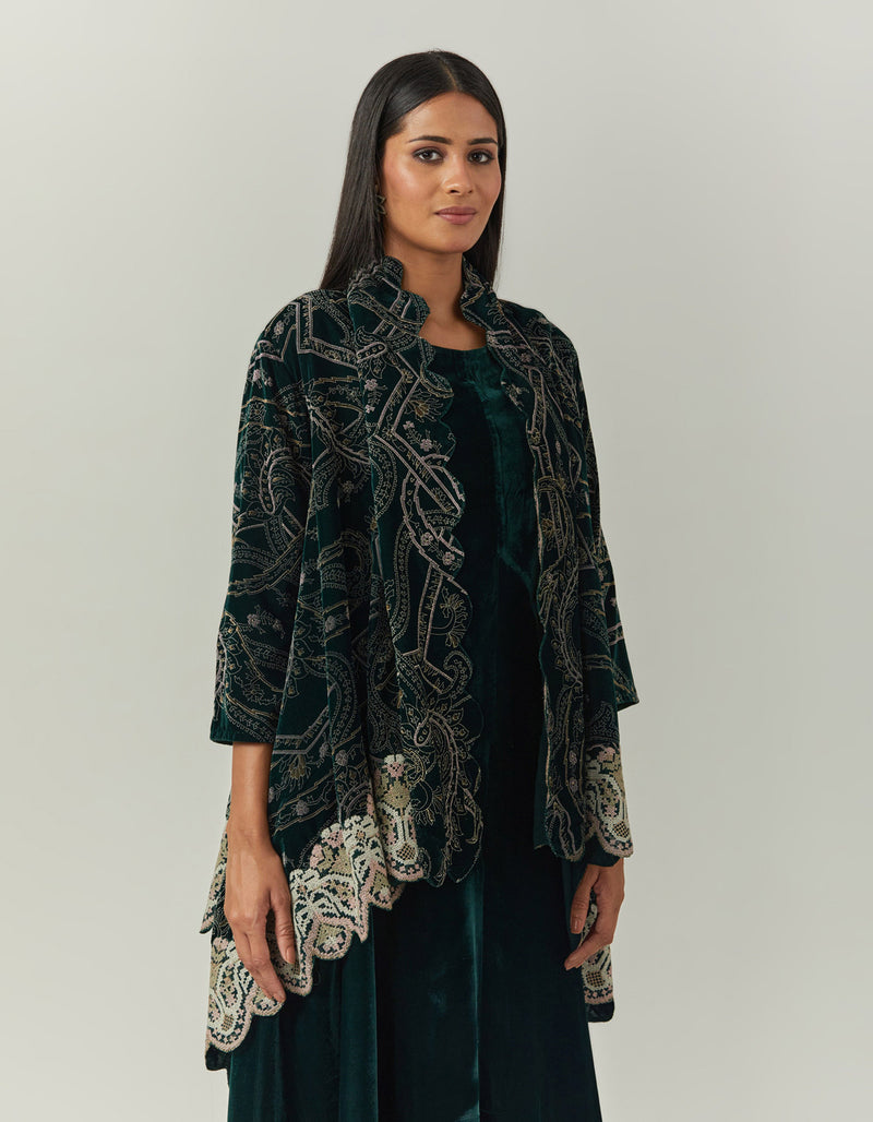 Printed And Cross Stitch Jacket Cape Paired With a Dress
