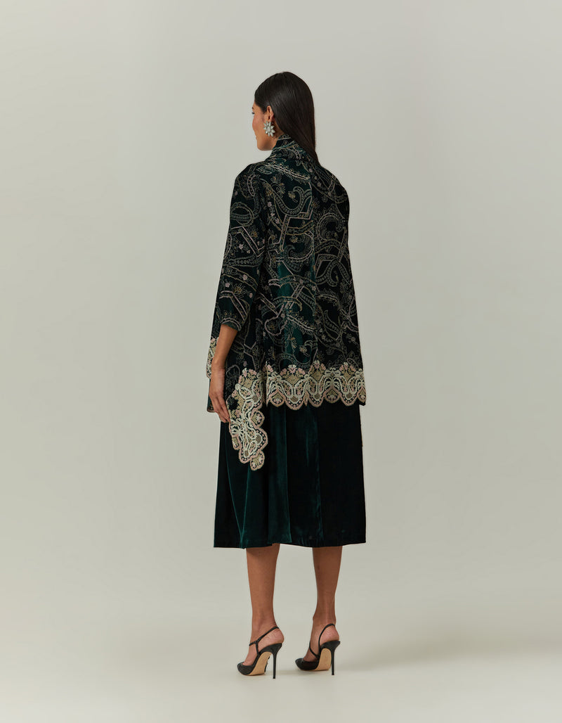 Printed And Cross Stitch Jacket Cape Paired With a Dress