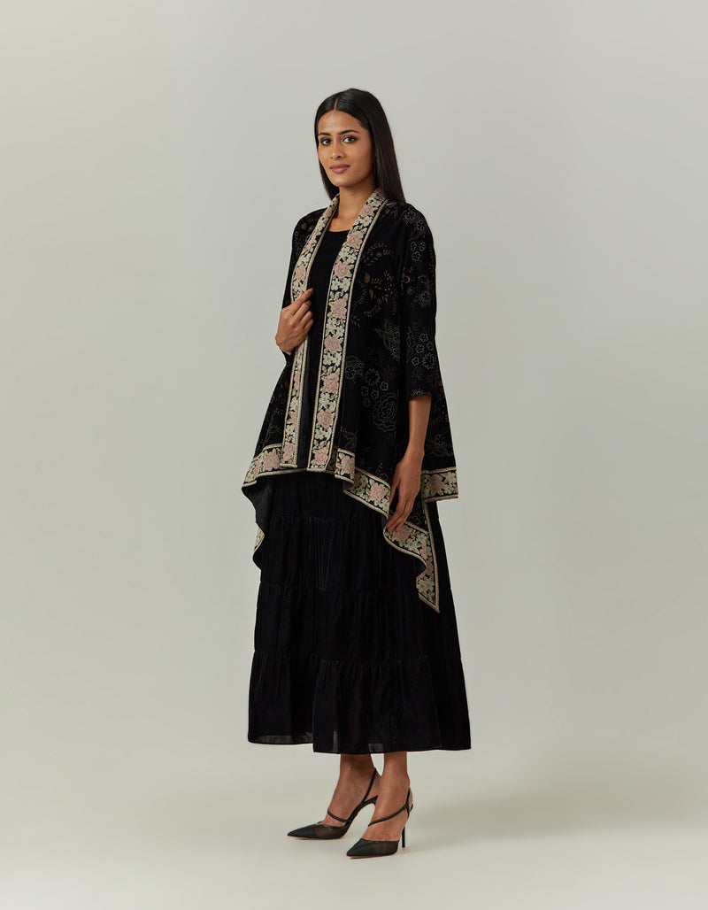 Printed And Cross Stitch Velvet Jacket Cape Paired With a Dress