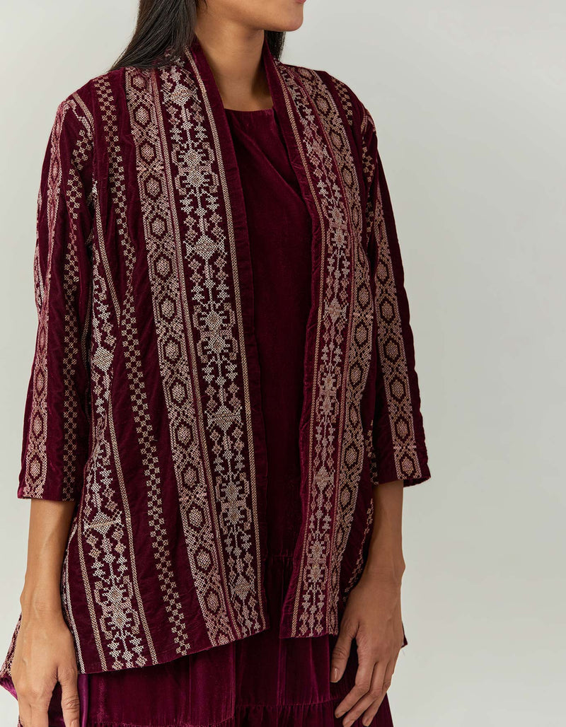 Wine Dress Paired With a Jacket Cape