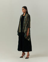 Bottle Green Dress Paired With an Embroidered Jacket Cape