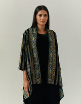 Bottle Green Dress Paired With an Embroidered Jacket Cape