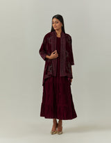 Wine Velvet Dress Paired With a Jacket Cape