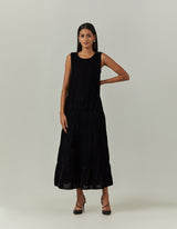 Black Tiered Velvet Dress