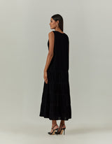 Black Tiered Velvet Dress