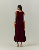 Wine Tiered Velvet Dress