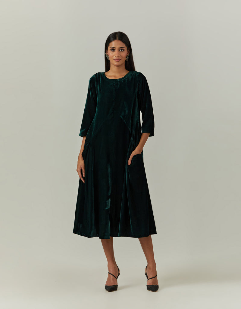 Bottle Green Dress With Pockets