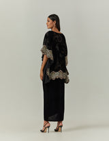 Velvet And Printed Embroidered Kaftan With a Skirt