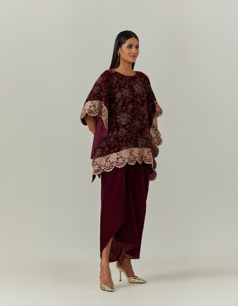 Printed Velvet Kaftan Top With a Velvet Skirt