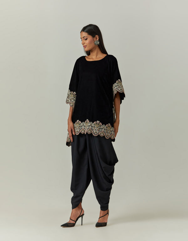 Velvet Kaftan With Cowl Pants